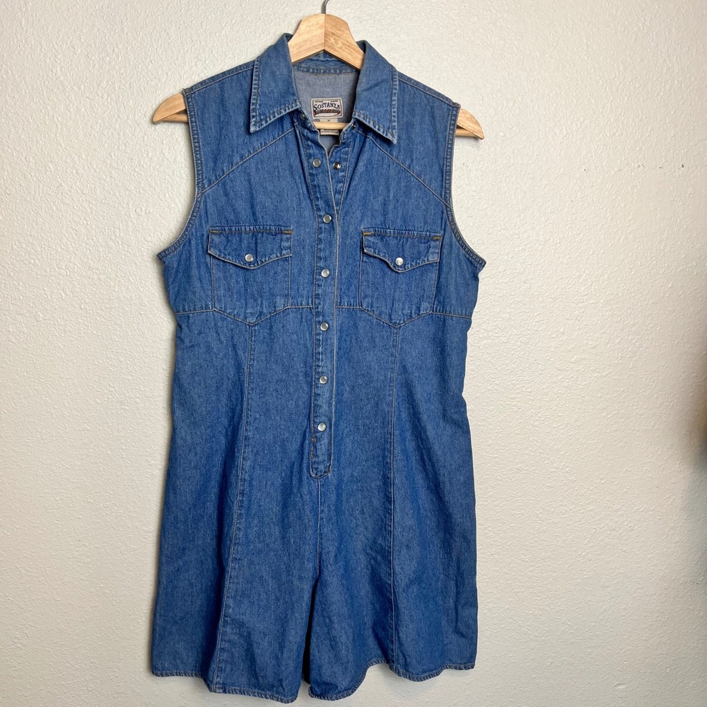 VIntage Sostanza Denim Western Style Sleeveless Button Up Romper Jumpsuit M‎